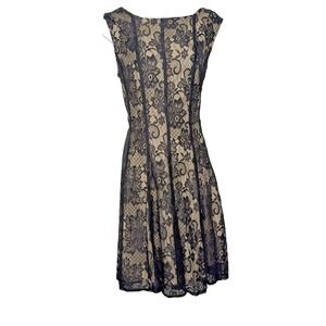 Vtg Y2K Dressbarn Dress Womens Sz 16 Black Lace Nude Lined A-Line Dark Romantic
